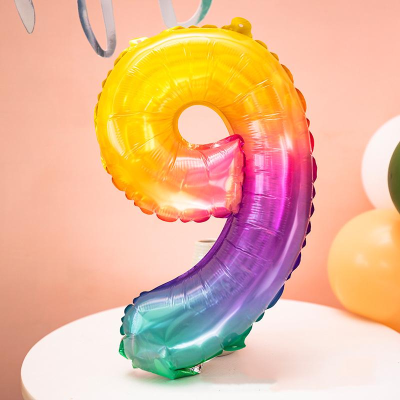 1pc 16inch New Rainbow 0-9 Gradient Number Aluminum Foil Balloons Birthday Celebration Party Decoration Children's Toy Balloon
