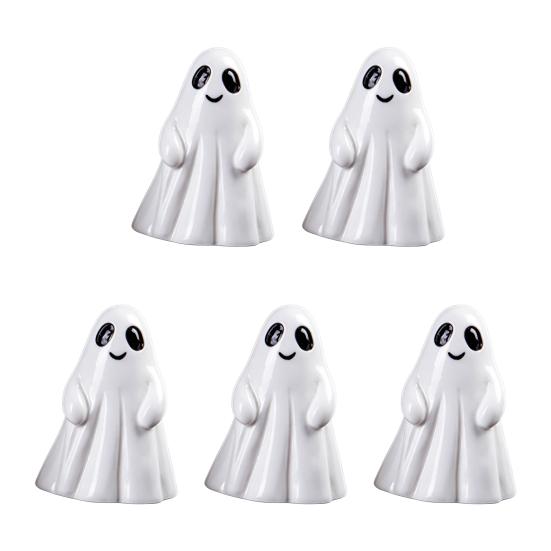 Piccole Sculture di Fantasmi in Resina 5 Pezzi Mini Figure, Fantasmini per Decorazione di Halloween, Accenti Decorativi per la Casa Gotica Ornamenti Spettrali Vasi a Gradini