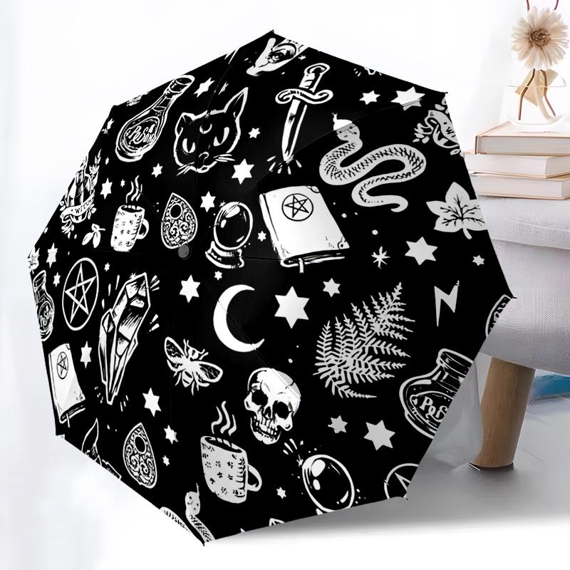 Witch Gothic Death Moth Folding Umbrella Auto-Open Design 8 Iron Ribs Plastic Handle Foldable Sunshade Perfect Christmas Gifts