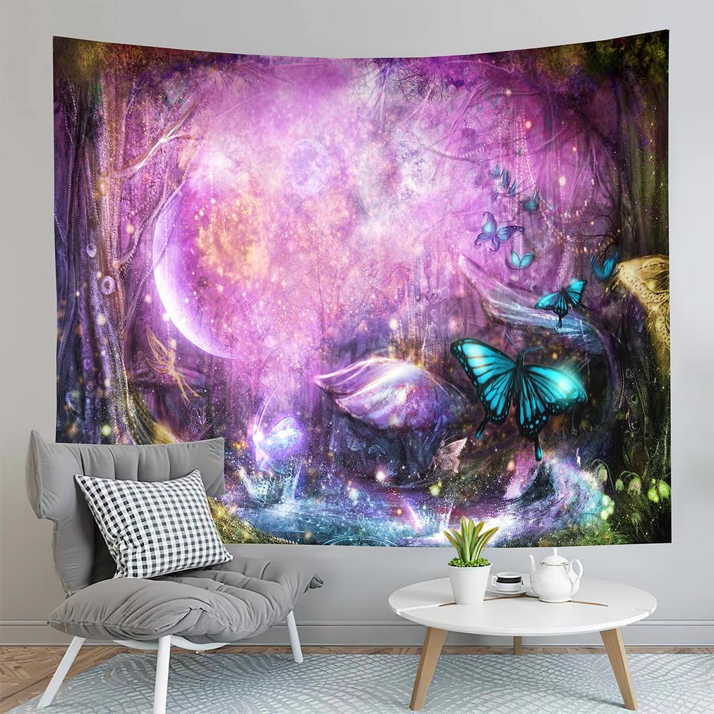 Fairy Tale Forest Tapestry Full Moon Night  Red Mushroom  Living Room Bedroom Dormitory