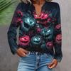 Women's Fashionable And Casual Shirt Long Sleeve V-neck Button Printed Blouse Top