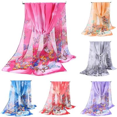 160*50cm Chiffon Scarf Butterfly Print Shawl Silk Elegant Beach Gauze Scarf  for Women