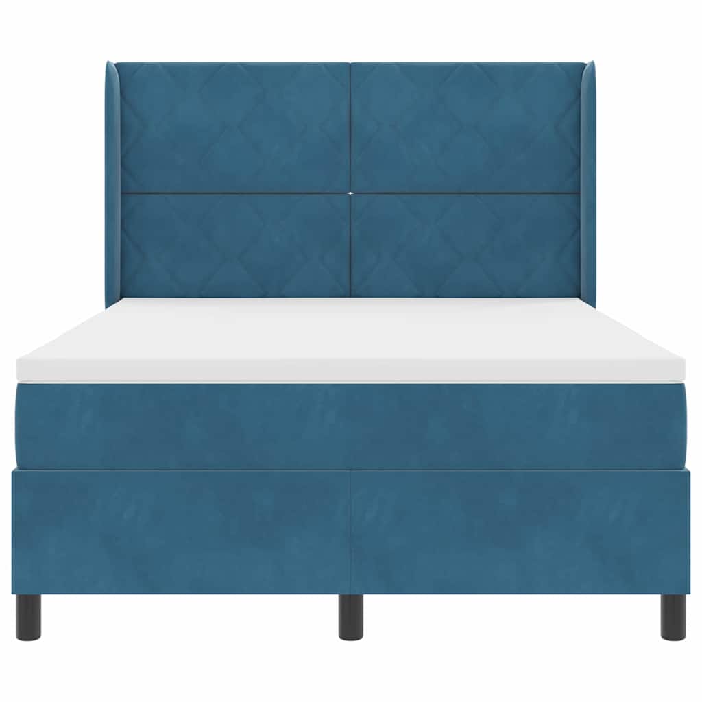 Boxspring Bed with Headboard Blue 140 X 200 Cm Velvet