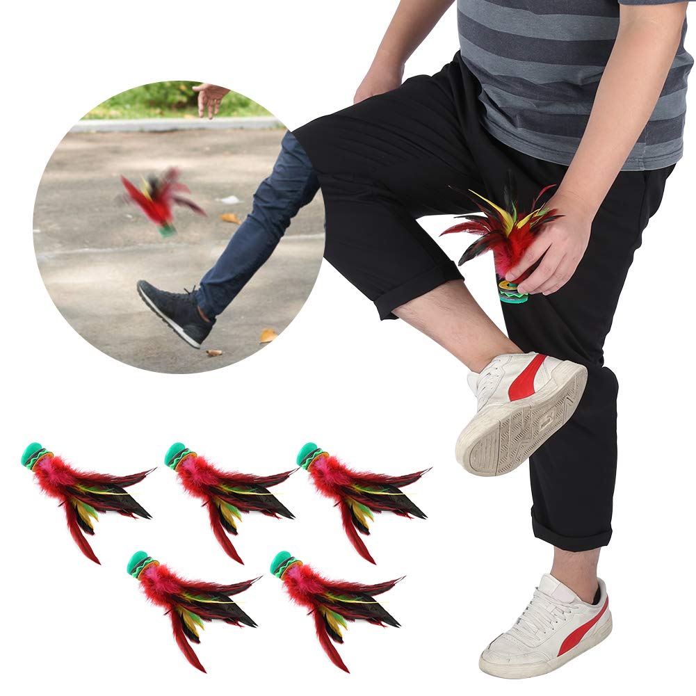 Set of 5 Feathered Foot Kick Shuttlecocks with Rubber Vivid 20cm Indiaca Dacau Shuttlecocks Base, Colors,