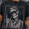 Skeletgrafisk t-shirt, vintage rocker-kranie-tee, unisex bomuld, streetwear