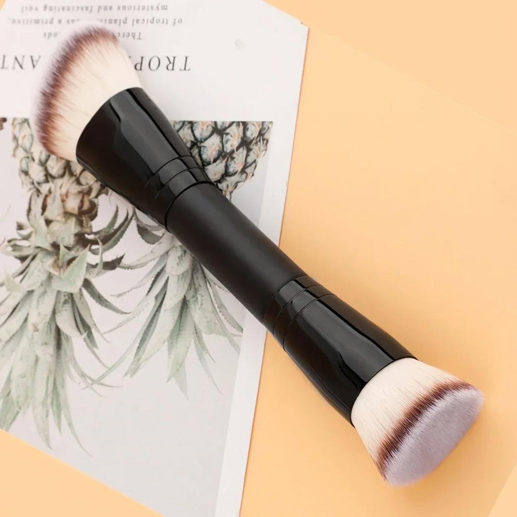 Dual-Ended Makeup Brush - Angled Contour & Flat Head Foundation Brush for Cream, Liquid Foundation, Seamless Blending
