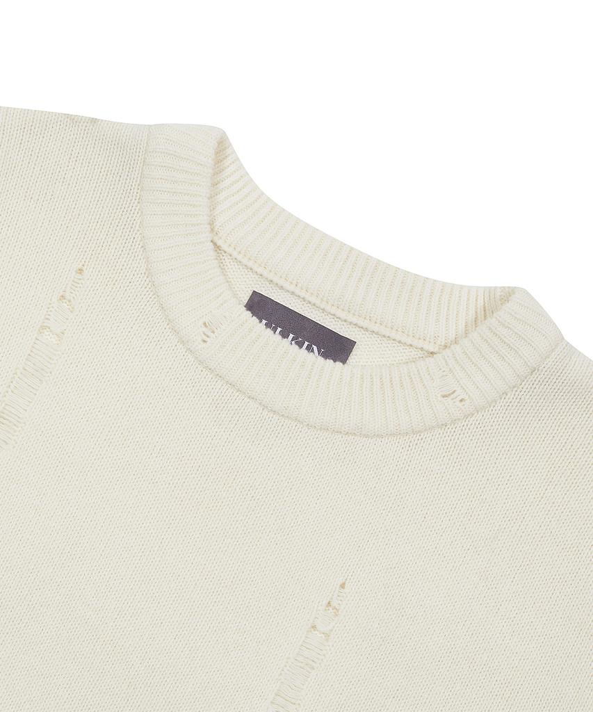 ULKIN [Runway] Damaged Round Neck Knit_Oatmeal