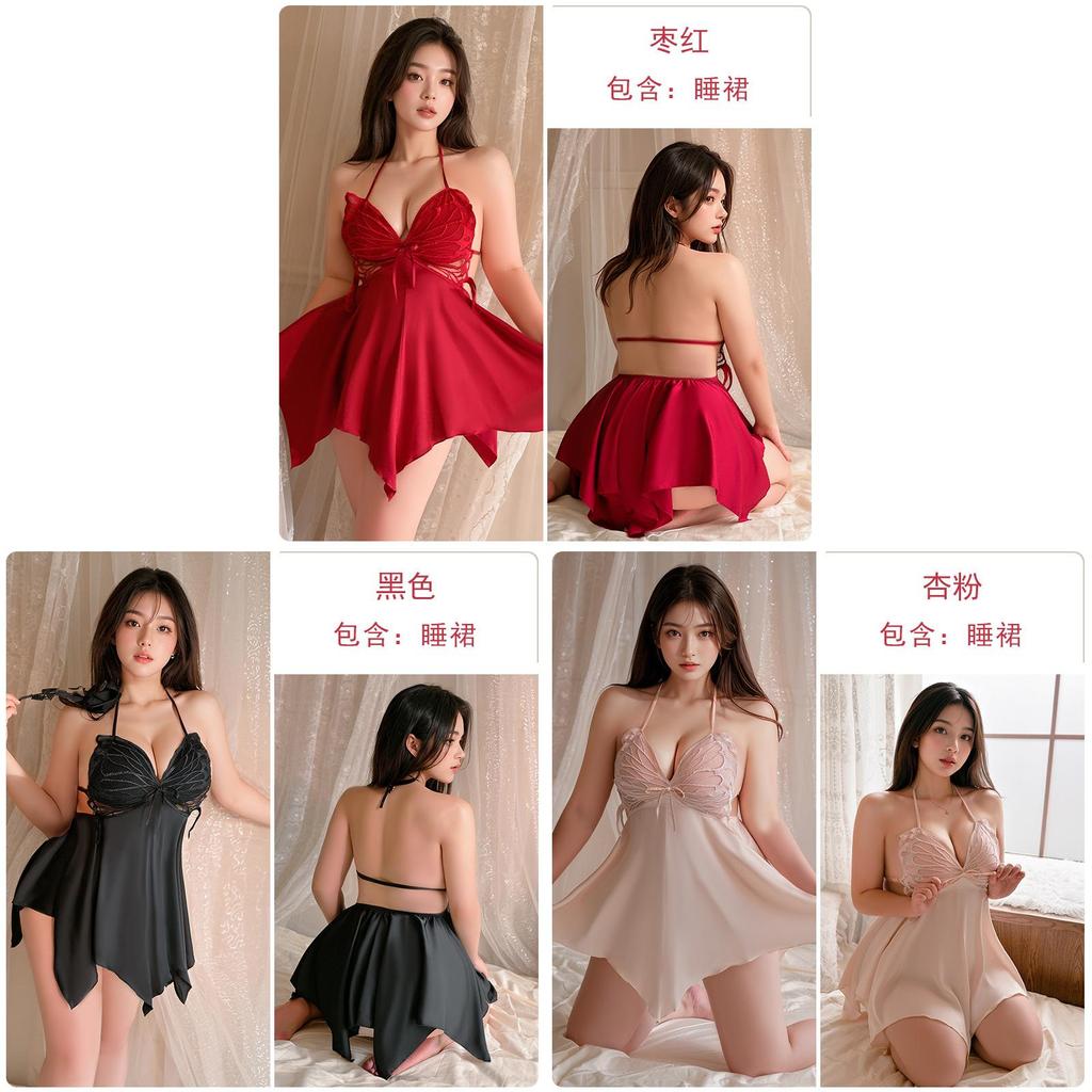 Satin Sleepwear Set For Women With Vneck Sleeveless Short Dress For Lounge And Sleep