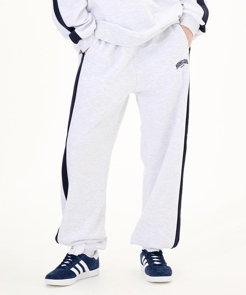MOZMOZ Color Block Sporty Jogger Pants White Melange