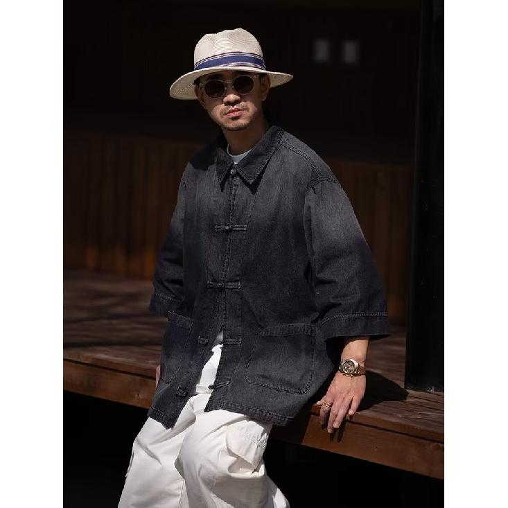 Summer New Chinese Style Vintage Denim Jacket For Men And Women, Loose Retro Button Washed Denim Top