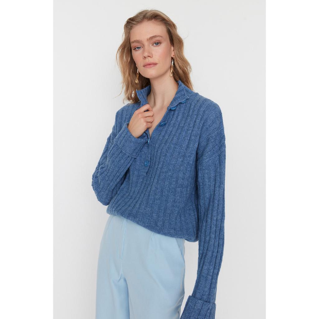 Pulover din tricotaje cu guler înalt, texturizat moale, model lat, ecru Twoaw21kz0783