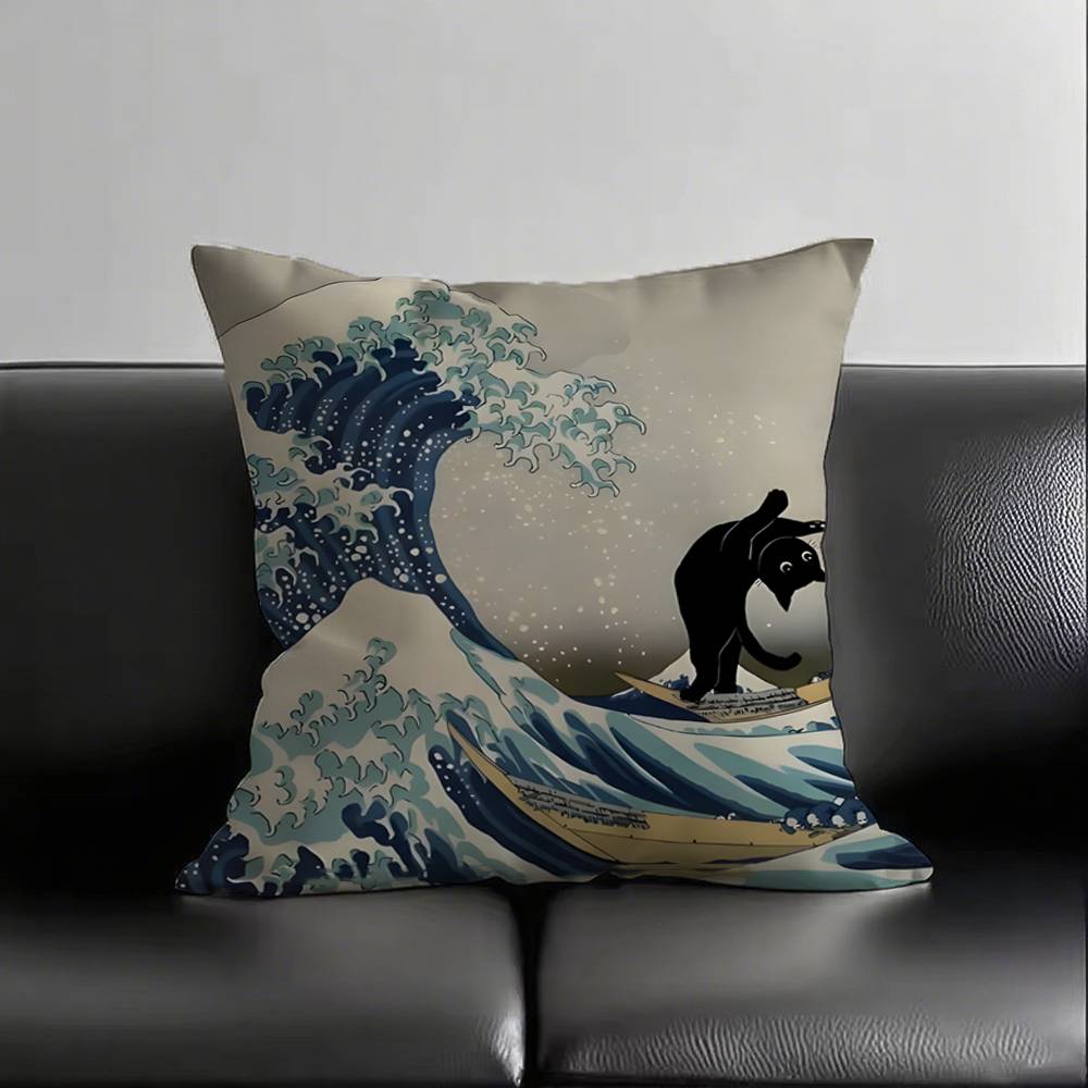 1pc The Great Wave Of Kanagawa Hokusai Pillow Case Square Bedroom Sofa Leisure Comfort Cushion Car Living Room Home Decoration