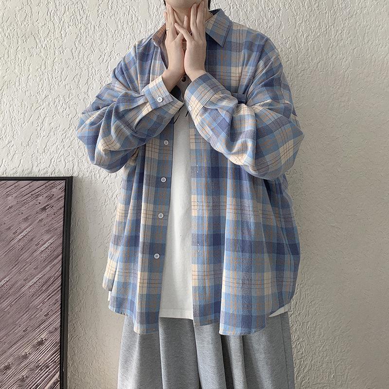 

Men s Retro Plaid Long-Sleeve Shirt - Korean Style for Spring and Autumn XL