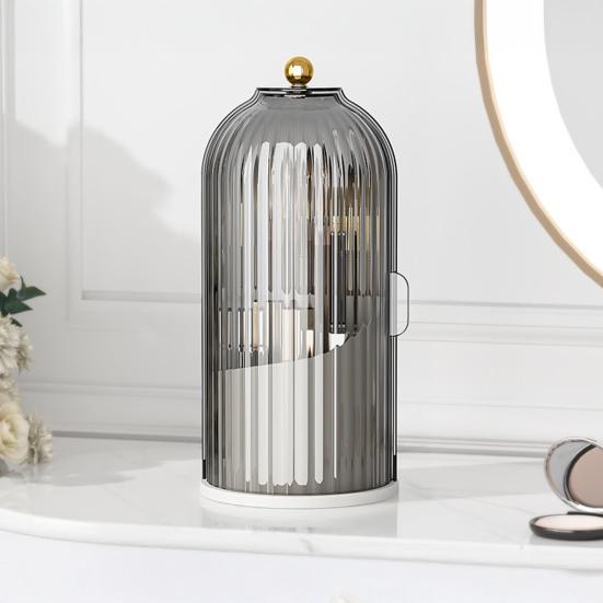 Drehbarer Make-up-Pinselhalter Versteckter Zahnbürstenhalter mit Schiebedeckel Mehrkammer-Staubdichter Make-up-Organizer für Badezimmer-Waschtisch