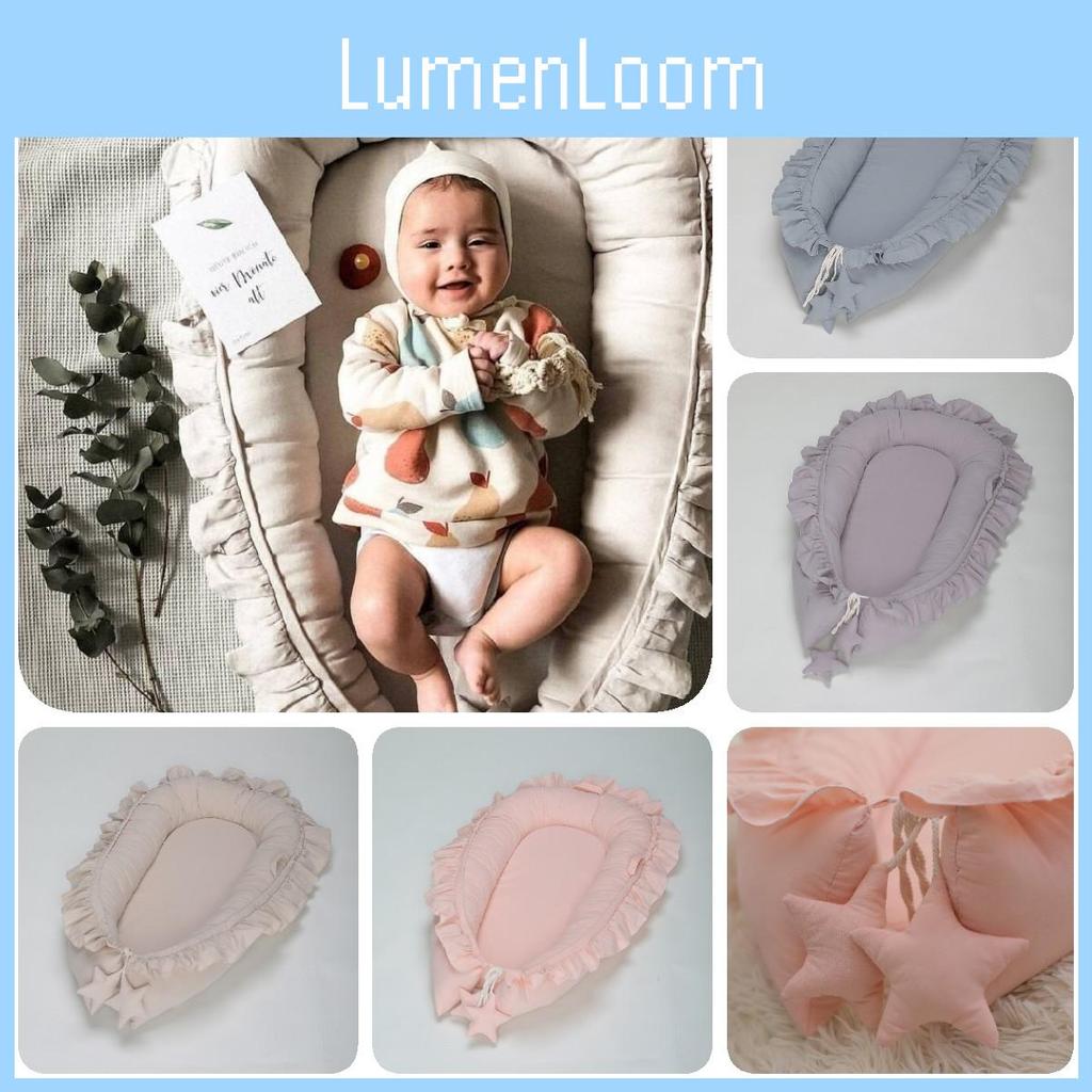 Cozy Cotton Lace Newborn Baby Lounger Portable Crib Bed In Pink Beige Gray Teal