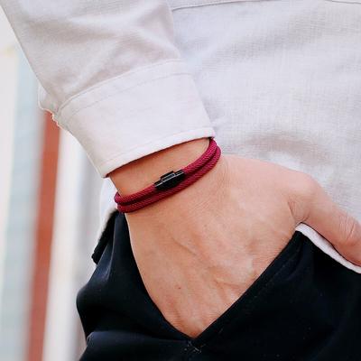Nouveau Bracelet Minimaliste Chaîne Cordon 4mm Homme Acier Inoxydable Boucle Magnétique Bracelet Tissu Double Couche Pulsera Hombre Cadeau Pour Lui