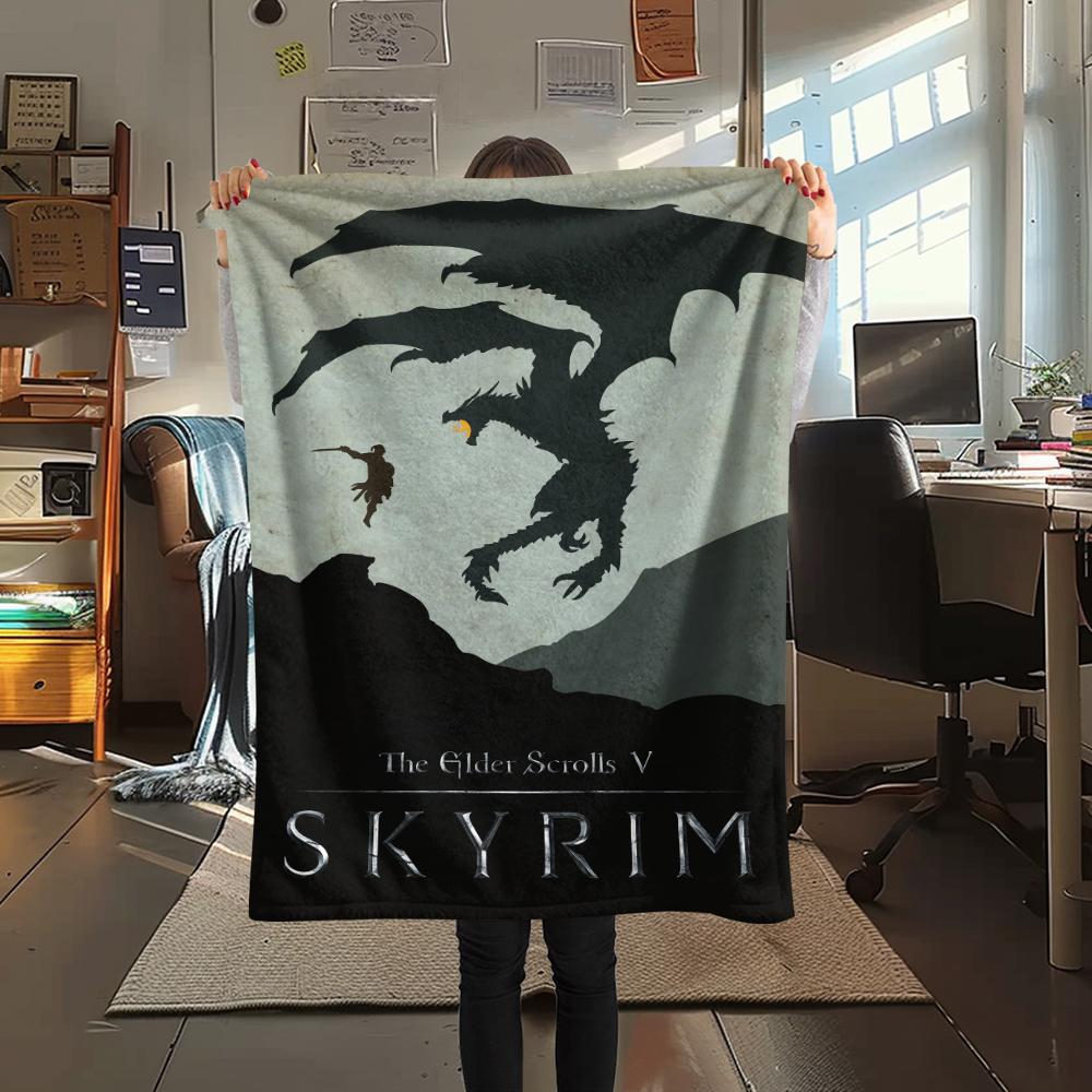 1 szt. Koc Flanelowy z Nadrukiem Skyrim, Wysoka jakość, Wygodny na Wszystkie Pory Roku, Wystrój Domu, Ciepło i Komfort, Idealny na Prezenty Świąteczne167