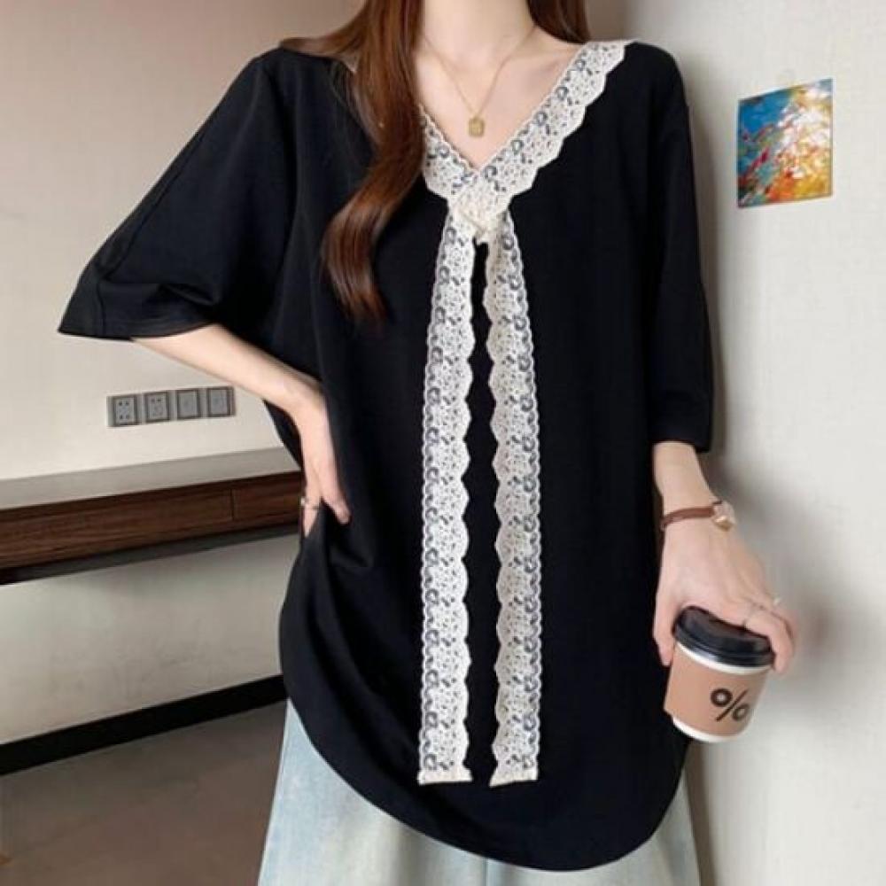 Navava Women Lace PoinT Loose FiT ShorT Sleeve T shirT nT2713
