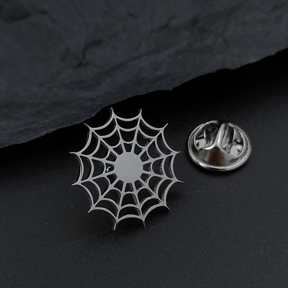 Halloween Spider (web) Gold-plated Badge, Men's Black Stainless Steel Suit Lapel Pin, Women's Anti-travel Buttons.