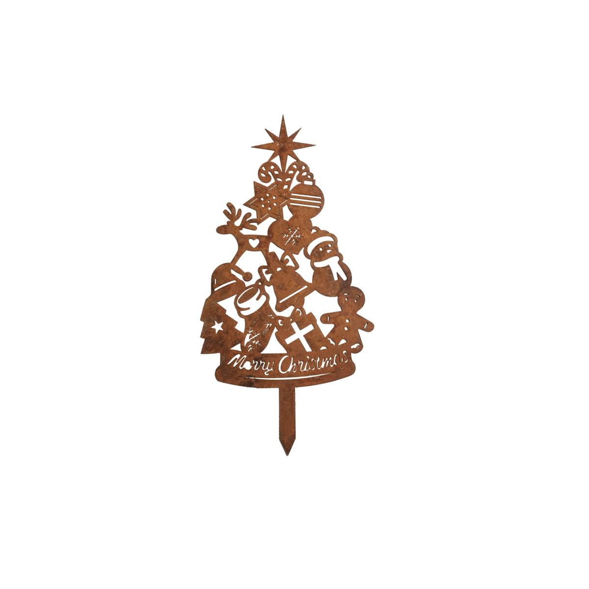 

1Pc Vintage Metal Christmas Tree Shaped Garden Decoration Stake, Outdoor Yard Decor, Features Snowman, Reindeer, and Merry Christmas Sin, Yard Decor.