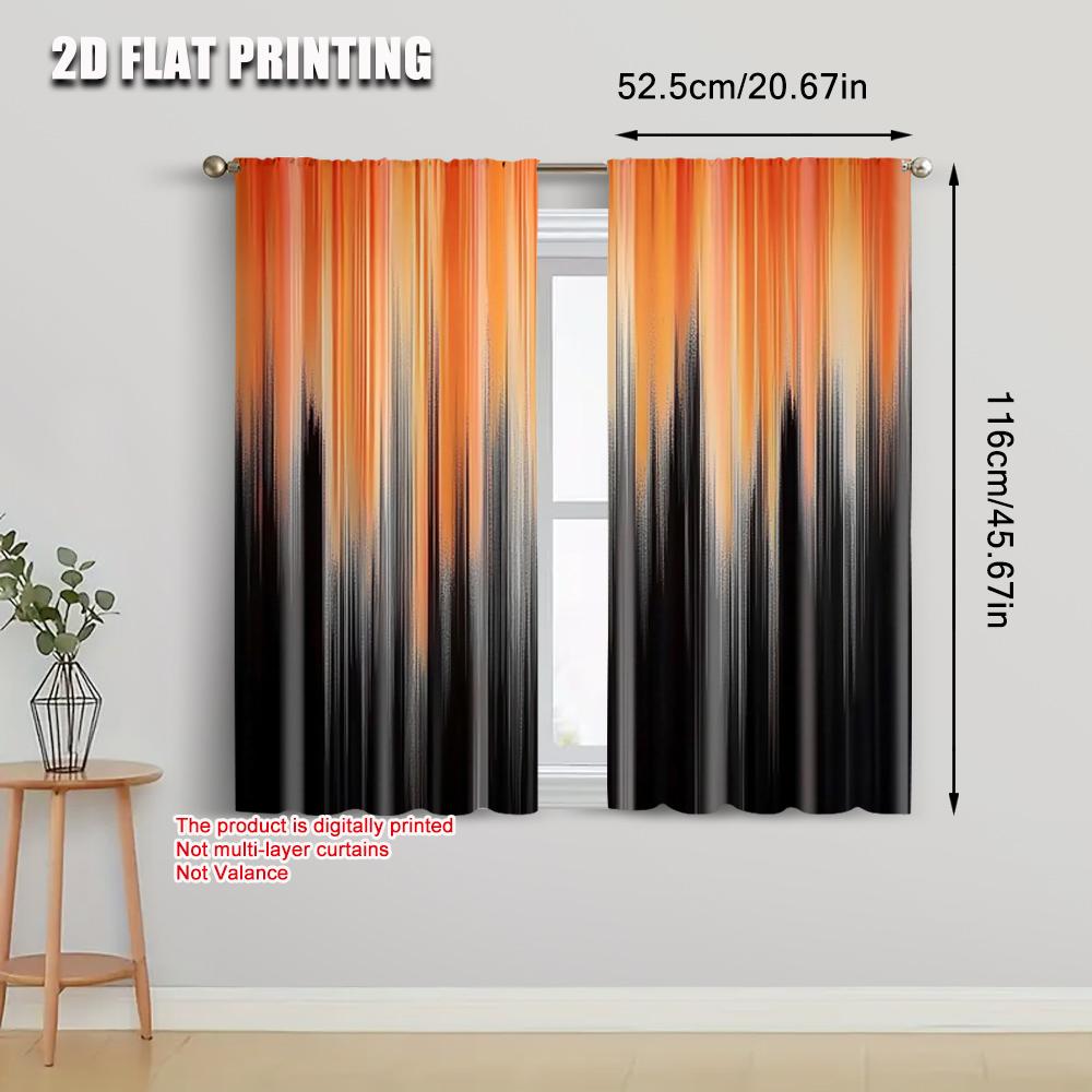 2pcs   Upscale Curtains 2D plane printing Modern Orange and Black Gradient Versatile Fabric (without rod) Decorations Clearance