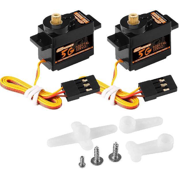 2PCS 5g Micro Digital Servo, Mini Servo, Metal Gears, Coreless Motor Servos for 1/28 RC Car Airplane Fixed-Wing Robot Helicopter Planes Part (JR2.54)