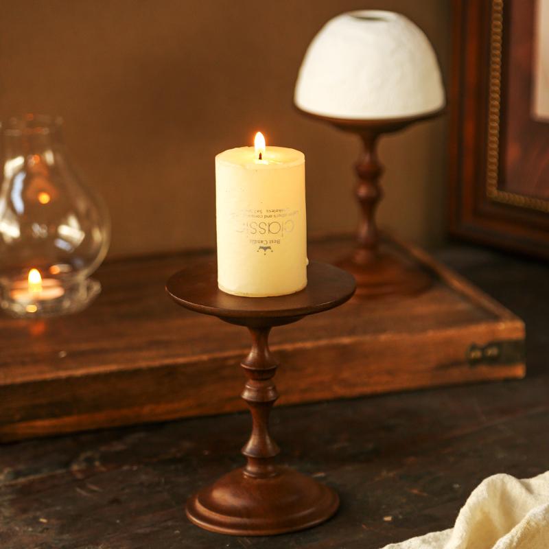 Rustic Solid Wood Candlestick Holder Vintage Table Candle Stand for Bedroom Living Room Wedding Decor