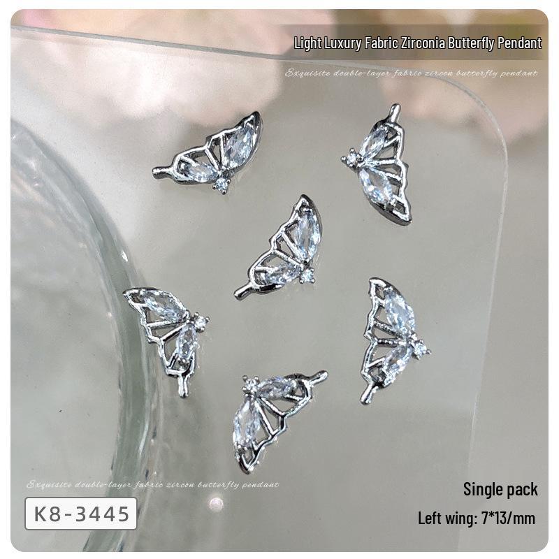 Elegant Silver Butterfly Zirconia Nail Art Pendant with Organza Chain.