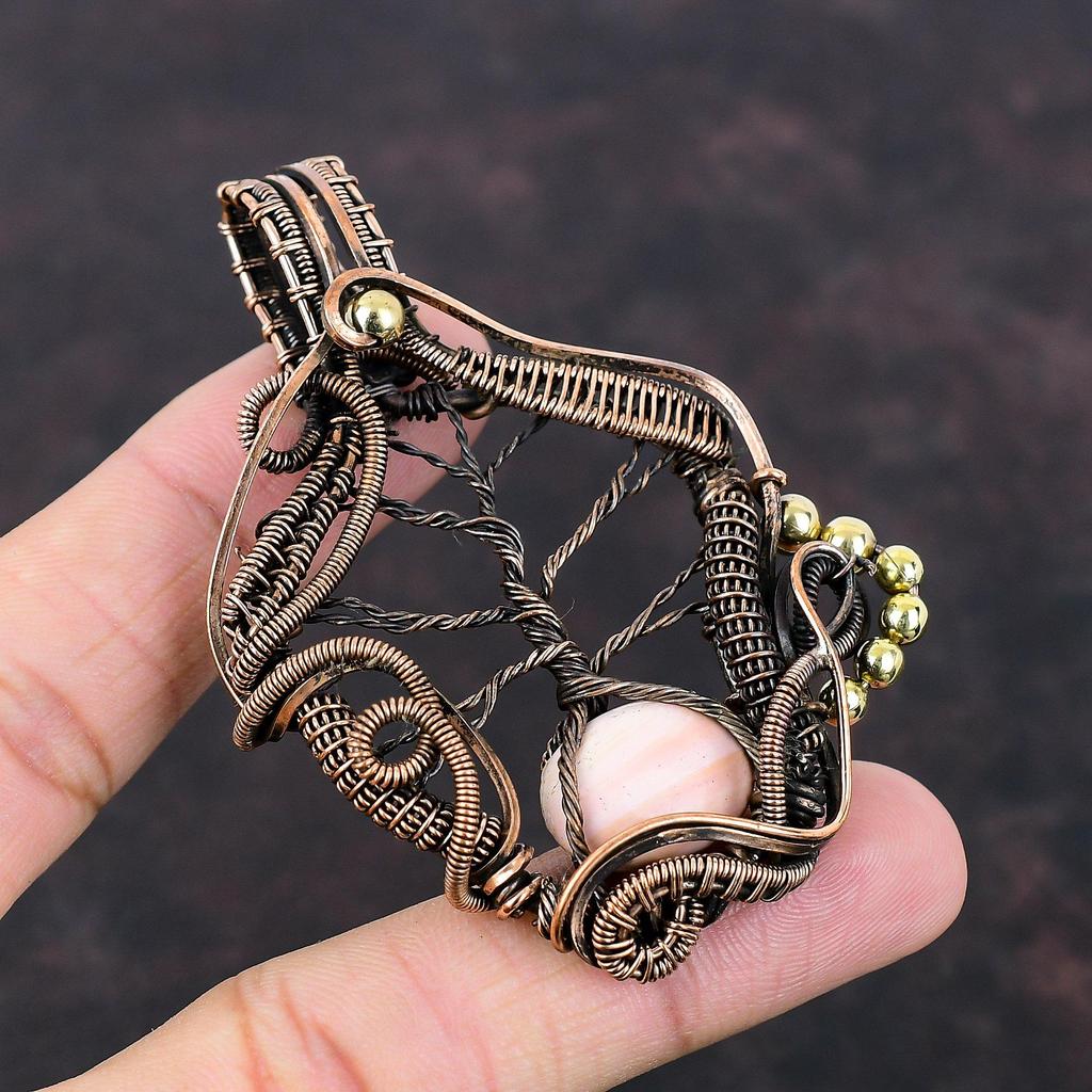 Tree Of Life Pink Opal Pendant Copper Wire Wrapped Pendant Gemstone Copper Jewelry Handmade Pendant Decent Pendant Wire Jewelry Gift For Mom