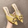 Fashion New Style Women's Women Slippers Mules Pointed Toe Rubber Metal Chains Outsole Slides Footwear Fashion Casual Lady High Heels