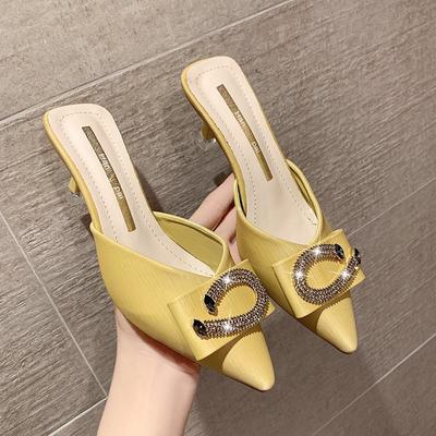 Fashion New Style Women's Women Slippers Mules Pointed Toe Rubber Metal Chains Outsole Slides Footwear Fashion Casual Lady High Heels
