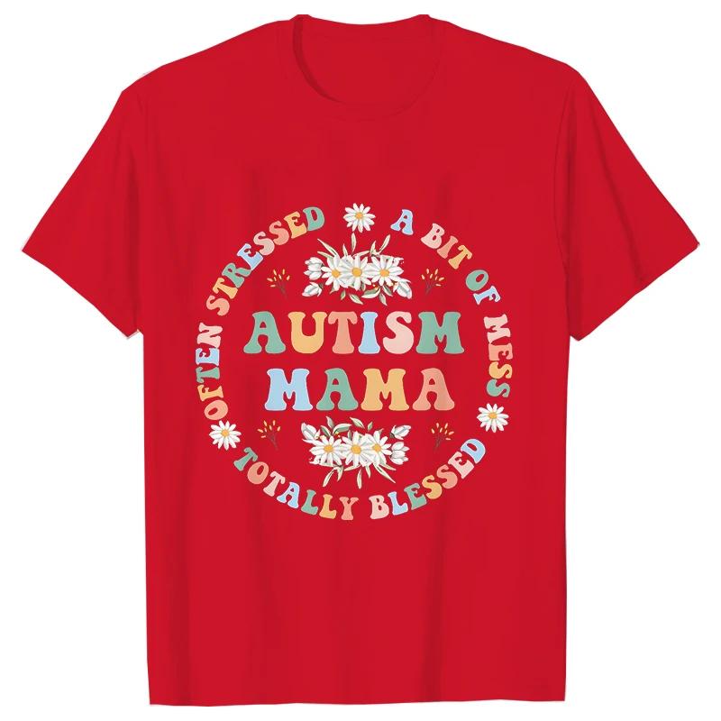 Women's Fashion T-shirt Autism Mama Printed Tshirts Fashion Casual Short-sleeved Tee Shirt Autism Awareness T Shirts for Women