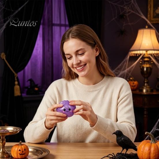 Relaxation Squeeze Ball Halloween Dumpling Toy, Pumpkin Ghost Bat Steamed Bun Sensory Toy Calming Fidget for Stress Relief, Party Favors