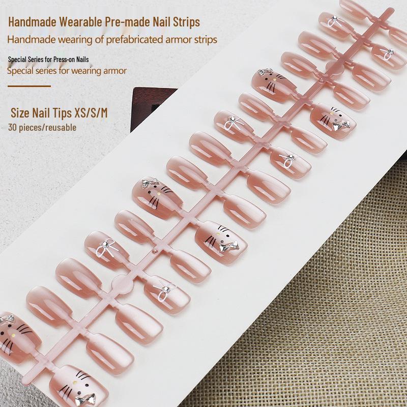 

Handmade Butterfly Rhinestone Nail Set: Short, Stylish, Pure Desire Manicure