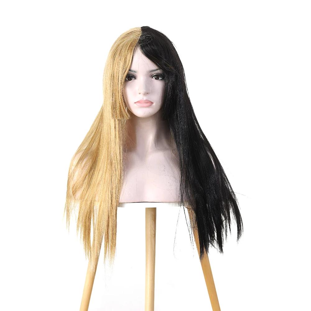 Long Straight Cosplay Synthetic Wig Women Costume Party Black pink Ombre Heat Resistant Synthetic Hair WigsPrincess cuts bangs