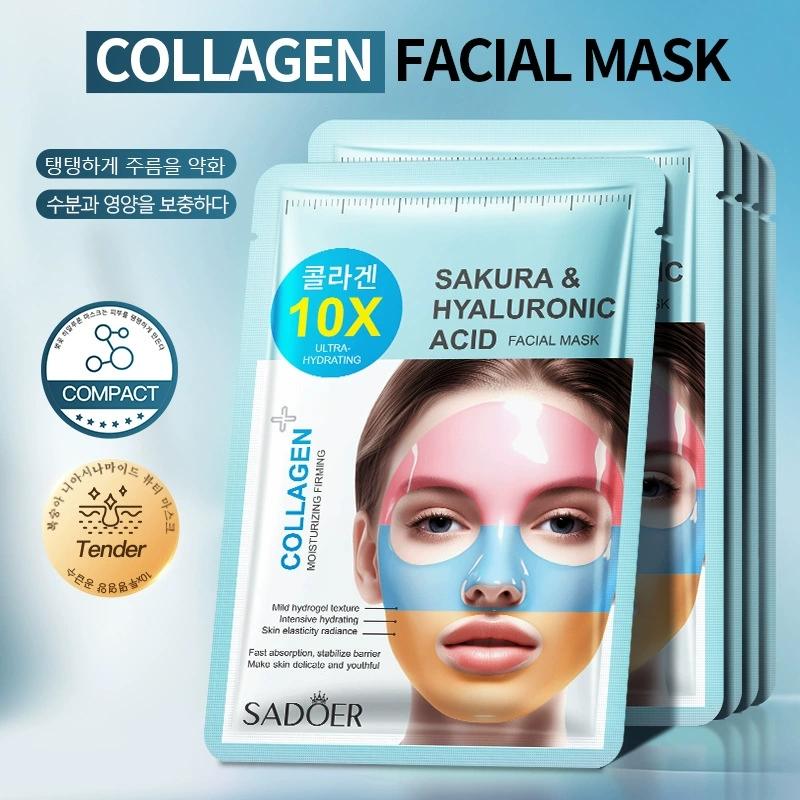 SADOER Regenbogen Kollagen Tuchmaske Sakura Hyaluronsäure Anti-Aging Aufhellend Feuchtigkeitsspendend Gesichtsmaske Koreanische Kosmetik