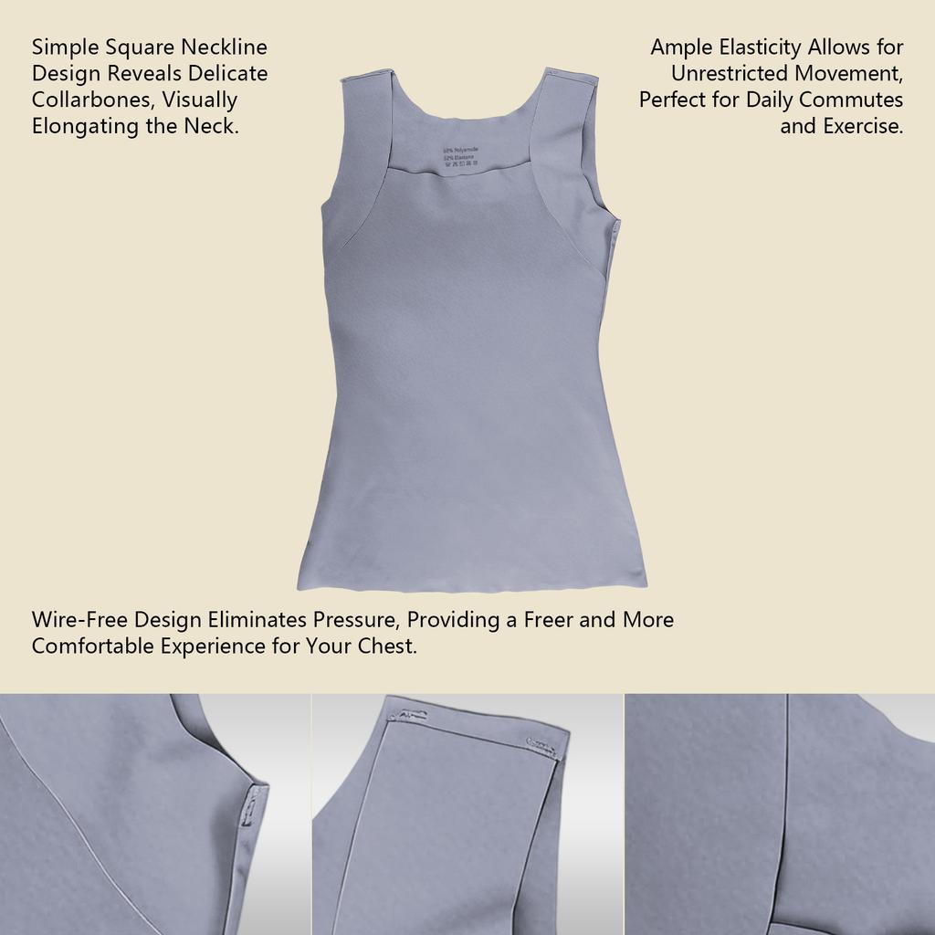 Nude-feel Square Neck Padded Base Shirt, Nylon Spandex Blend, Machine Wash