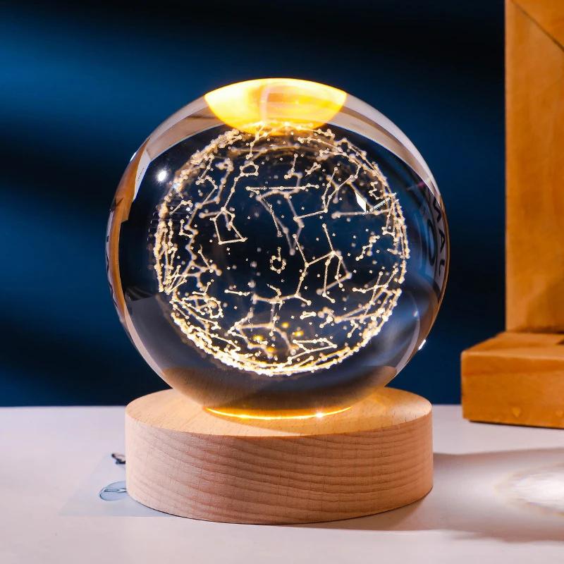 USB Plug-in 3D Crystal Ball LED Night Light Moon Galaxy Projectors Bedroom Decor Night Lamp Creative Gifts for Kids Couple