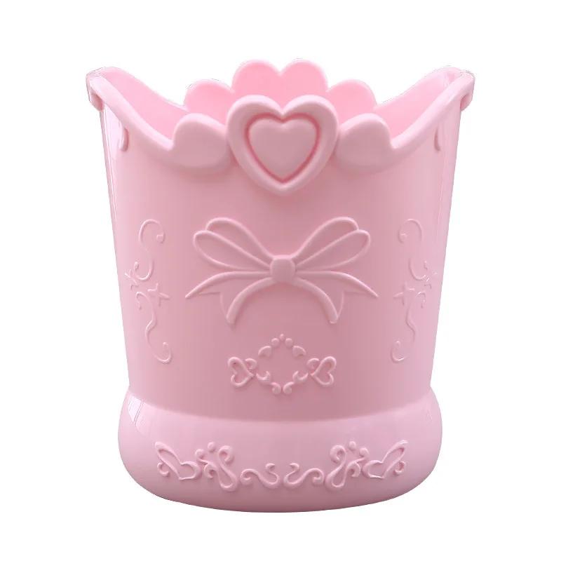 Cute Bow Pen Holder Candy Color Kawaii Pink Pencil Stationery Organizer Box Stand Container Home Makeup Brush Storage Bucket