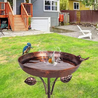 Metal Bird Bath Bowl Feeder Stake Ornament 5 Pronged Base Iron Gift Freestanding Birdbath