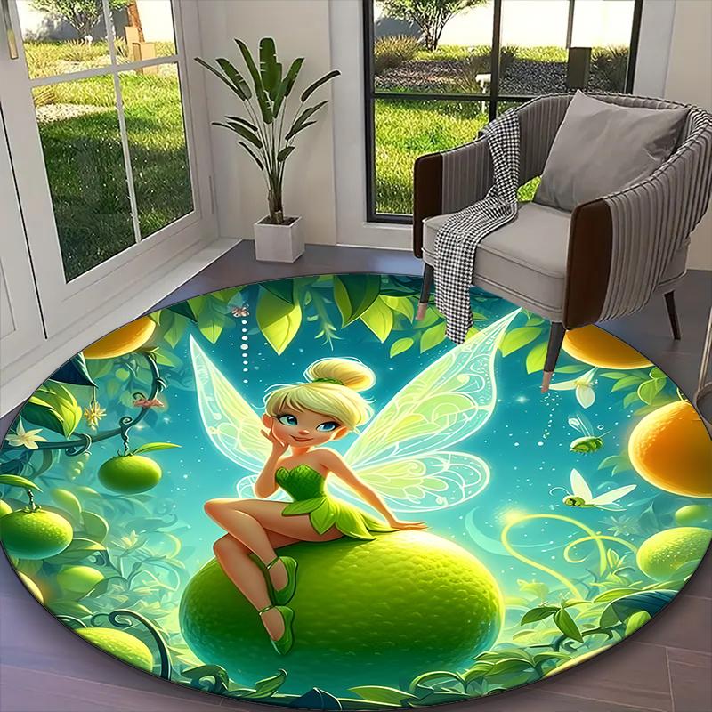 1pc Round Rug Appropriate for Office, Tinker Bell Flower Carpet, Versatile Printed Chair Rug, Durable Home Sofa Carpet