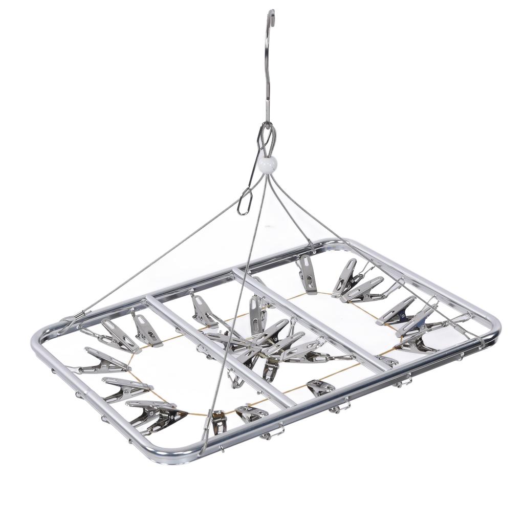 Multifunction Aluminum Alloy Laundry Drying Rack with 26 Clips for Socks Underwear Scarf Gloves