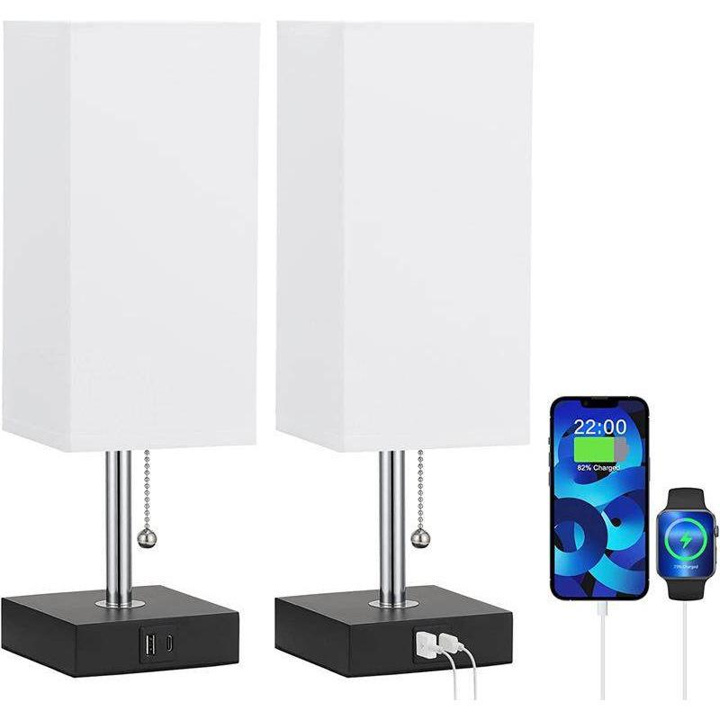 Stoffschirm-Tischlampe mit berührungsempfindlicher Dreistufen-Dimmung, USB-wiederaufladbar, Netzstecker, geeignet für Schlafzimmer-Nachttische