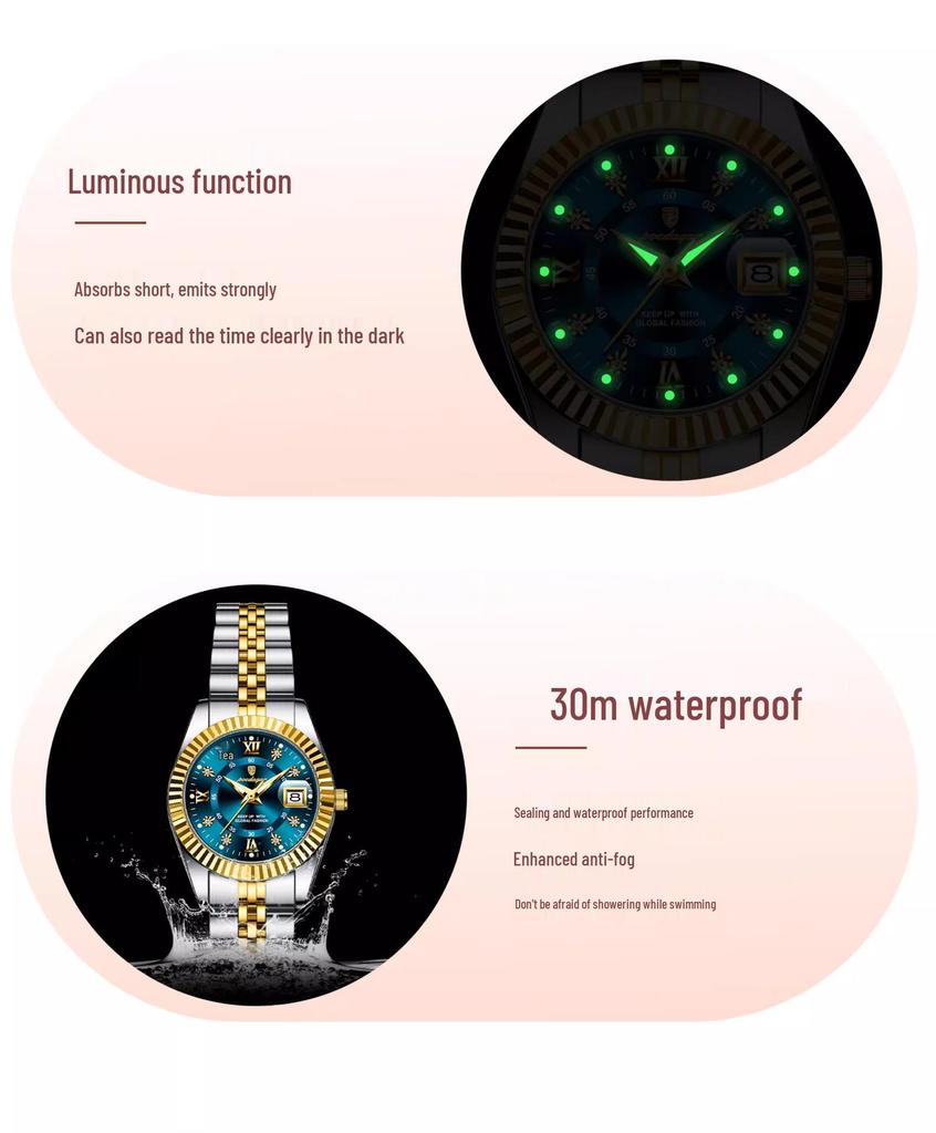 Swiss Women's Fashion Luminous Quartz Watch - Simple, Waterproof, with Calendar for Female Students