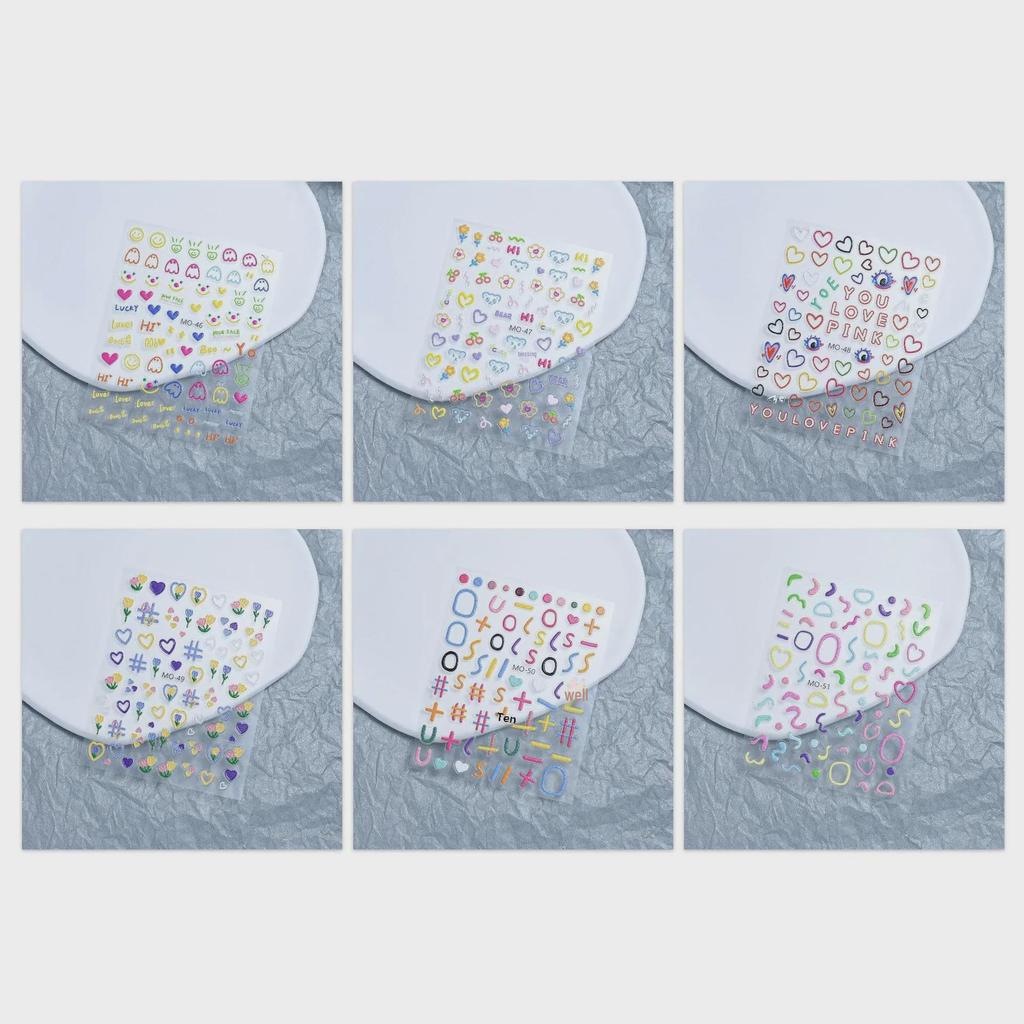 Adesivos de Nail Art Estilo Dopamina: Letras em relevo, números e designs fofos