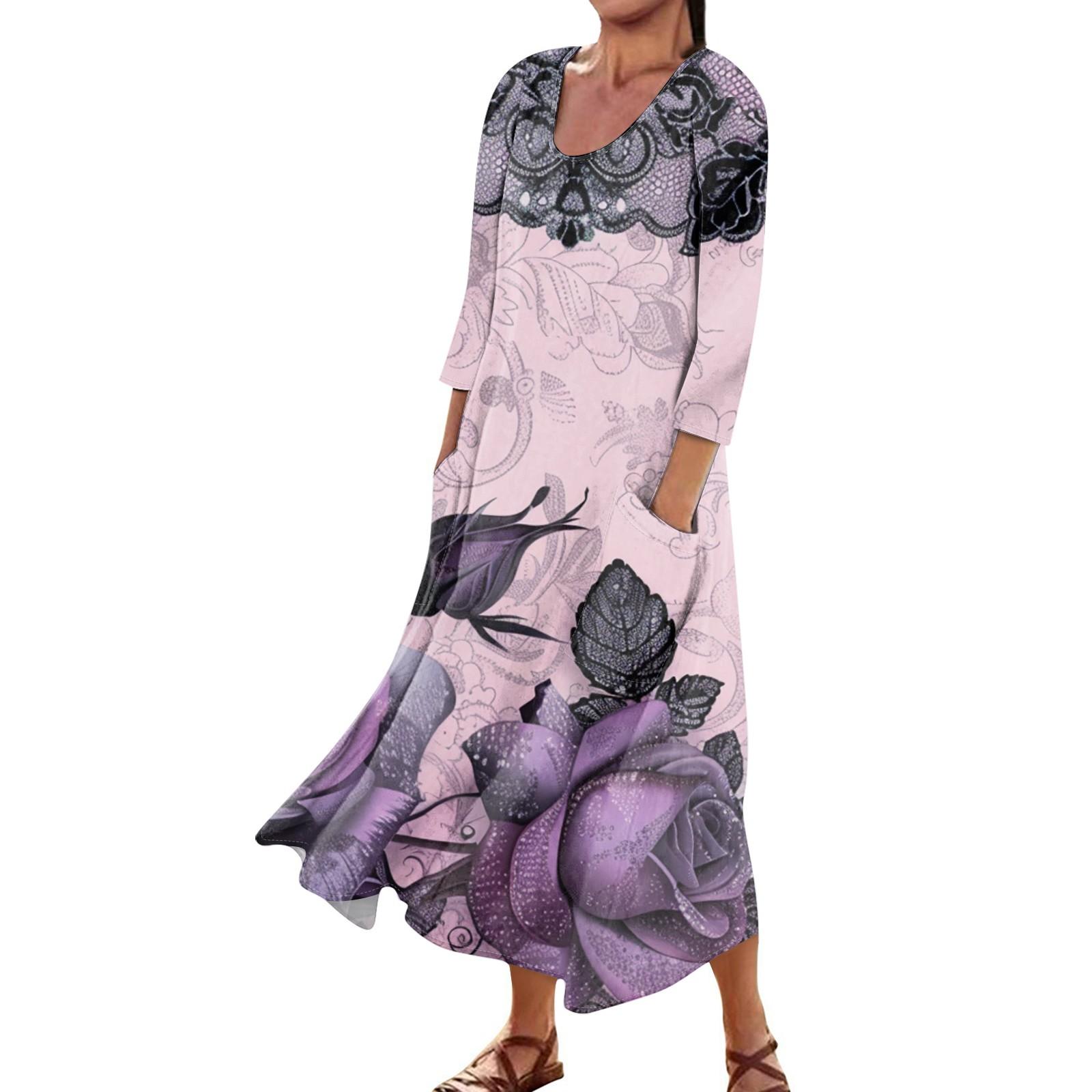 

Платье для женщин, весеннее повседневное модное платье в стиле бохо с рукавами 3/4 для праздника, большого размера S