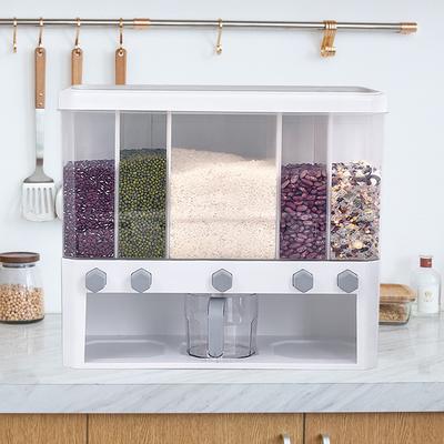 Dry Food Dispenser 5-Grid Cereal Dispensers Food Storage Container Kitchen