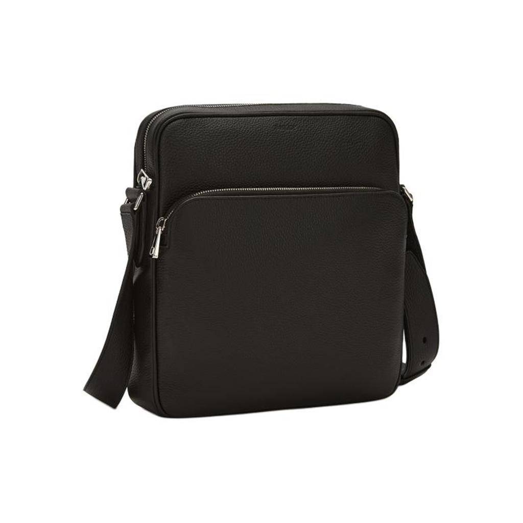 Bally Solid Color Embossed Logo Litchi Pattern Zipper Camera Bag Men Shoulder Bag Black 6240422