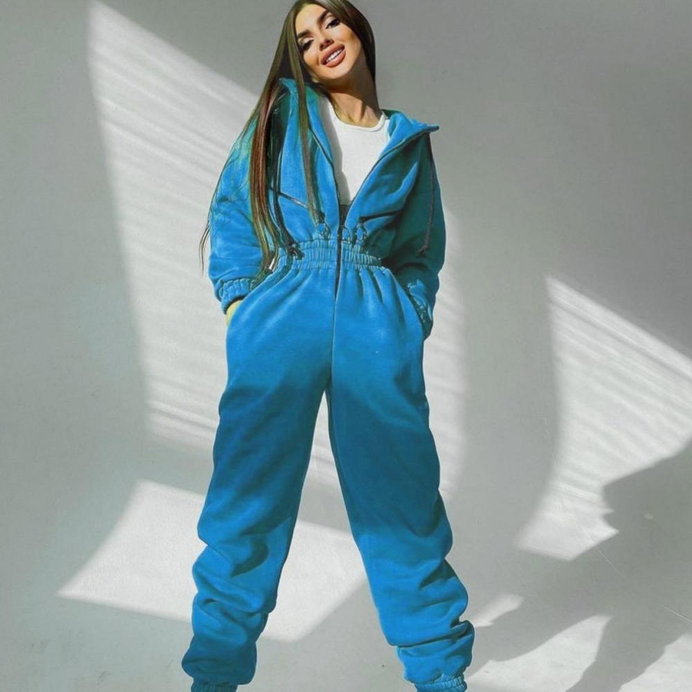 Sports Casual Women's Zipper Decorative Hooded Jumpsuit Jumpsuit
