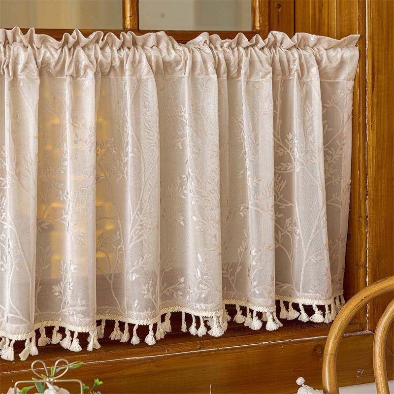 1Pc Green Short Sheer Curtain for Living Room and Bedroom Decoration, Personalized Home Decorative Rod-Pole Sheer Curtain